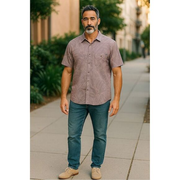 Billabong Men's Floral Short Sleeve Button-Up Shirt Size M - Picture 3 of 6